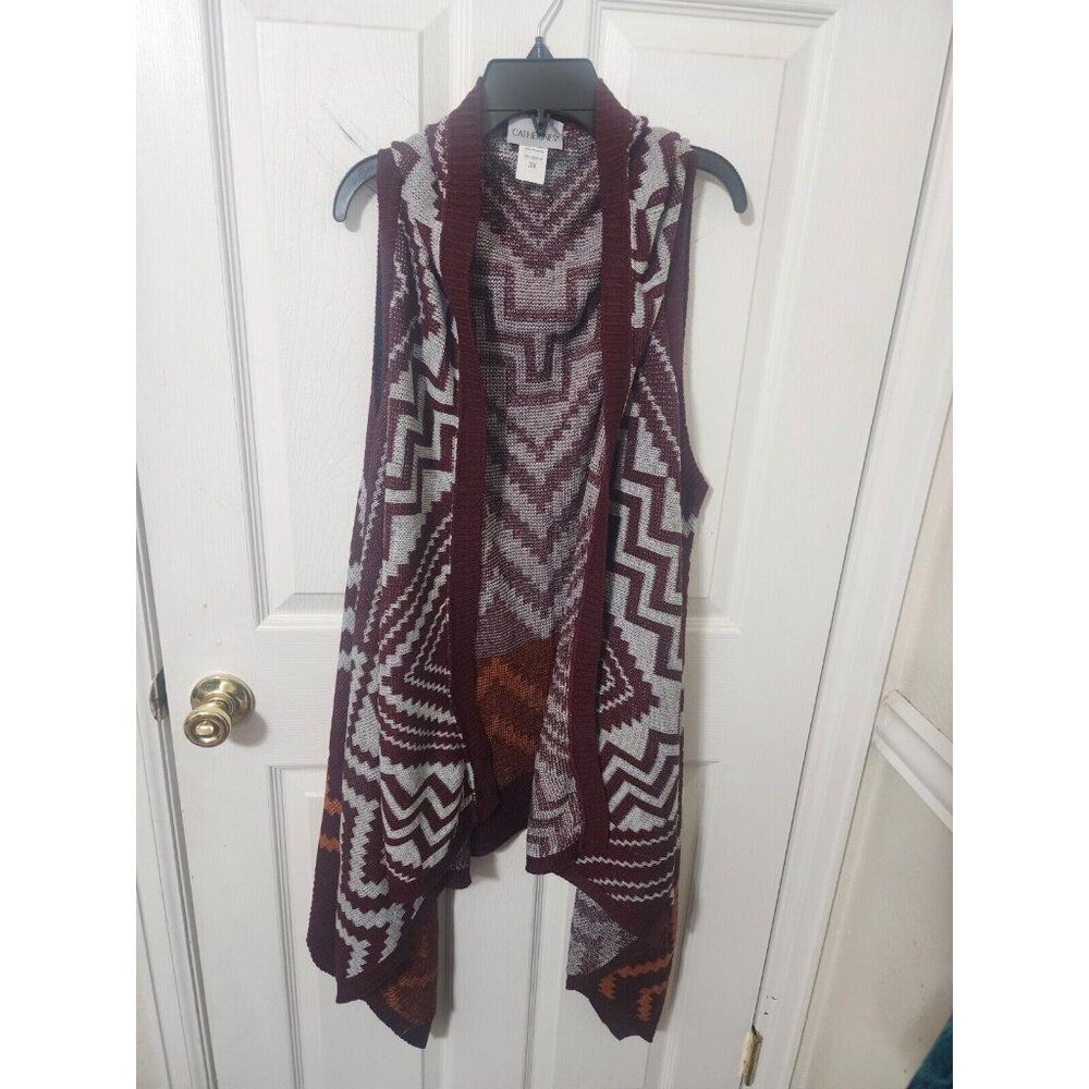 Catherines Sweater Open Front Vest Long Zig Zag Size 3x NWT